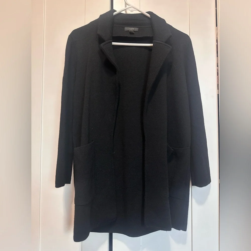 J. Crew Black Collared‎ Open Front Merino Wool Cardigan Sweater Blazer size XS